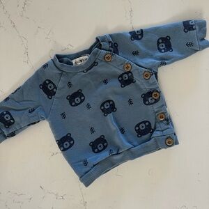 Rabbit + Bear Organic Blue Bear Print Sweatshirt, 0–3M, GUC